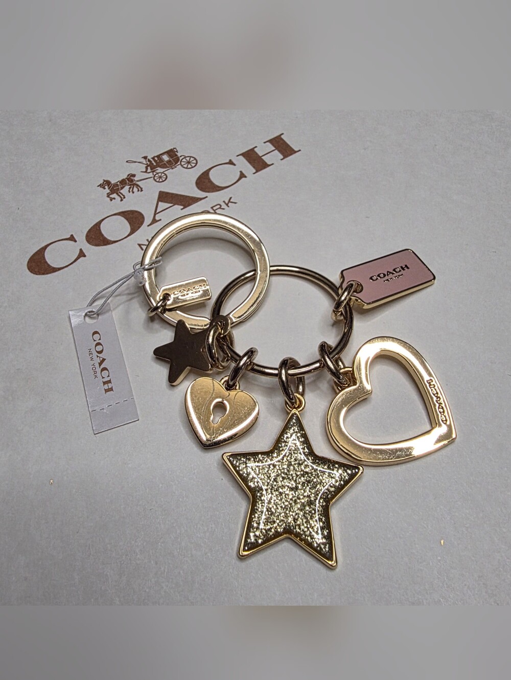 ✨ Coach Gold Hearts & Stars Multi-Charm Keychain (NWT) ✨